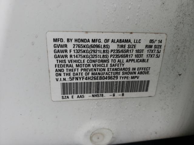2014 HONDA PILOT LX 5FNYF4H26EB049629