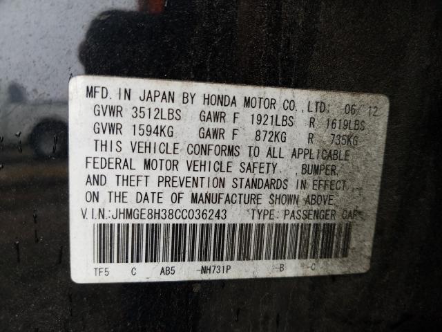 2012 HONDA FIT JHMGE8H38CC036243