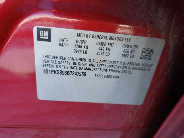 2011 CHEVROLET CRUZE ECO 1G1PK5S96B7247950