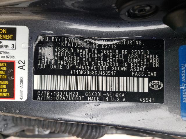 2012 TOYOTA AVALON BAS 4T1BK3DB8CU453517
