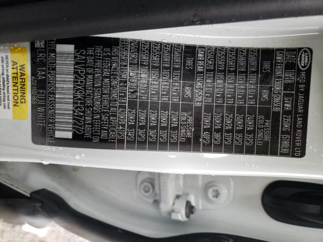 2019 LAND ROVER RANGE ROVE SALVP2RX9KH347272