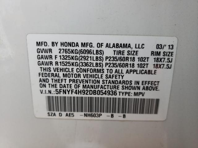 2013 HONDA PILOT TOUR 5FNYF4H92DB054936