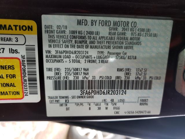 2018 FORD FUSION 3FA6P0HD6JR203124
