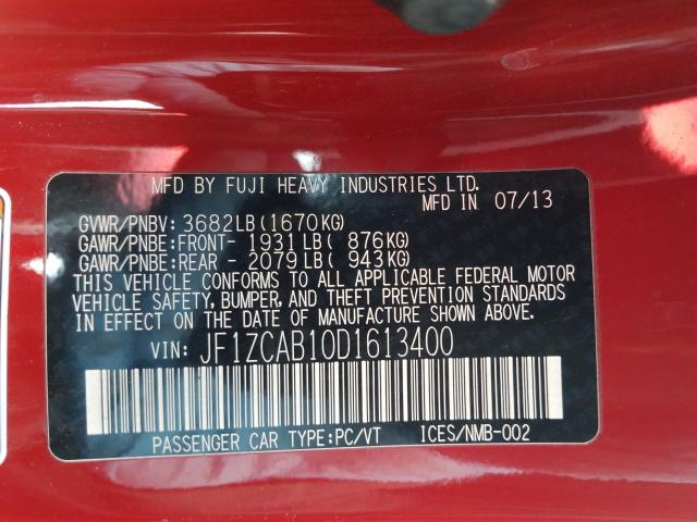 2013 SUBARU BRZ 2.0 PR JF1ZCAB10D1613400