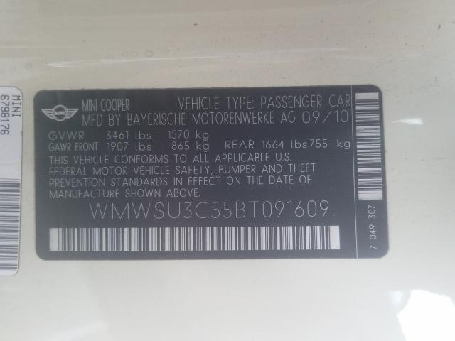 2011 MINI COOPER WMWSU3C55BT091609