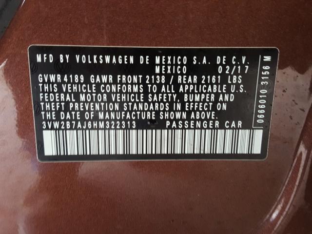 2017 VOLKSWAGEN JETTA S 3VW2B7AJ6HM322313