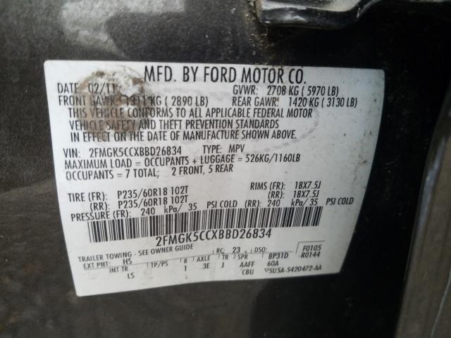 2011 FORD FLEX SEL 2FMGK5CCXBBD26834