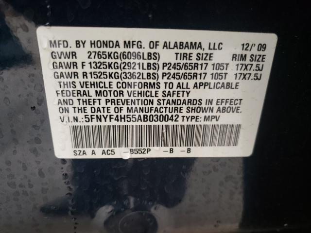 2010 HONDA PILOT EXL 5FNYF4H55AB030042