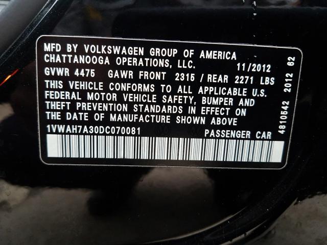 2013 VOLKSWAGEN PASSAT 1VWAH7A30DC070081