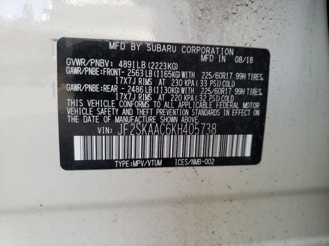 2019 SUBARU FORESTER JF2SKAAC6KH405738
