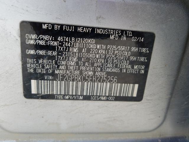 2014 SUBARU XV CROSSTR JF2GPBKC5EH275256