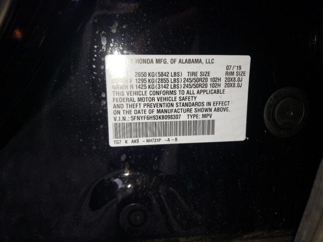 2019 HONDA PILOT TOUR 5FNYF6H93KB098307