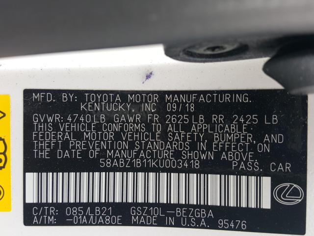 2019 LEXUS ES 350 58ABZ1B11KU003418