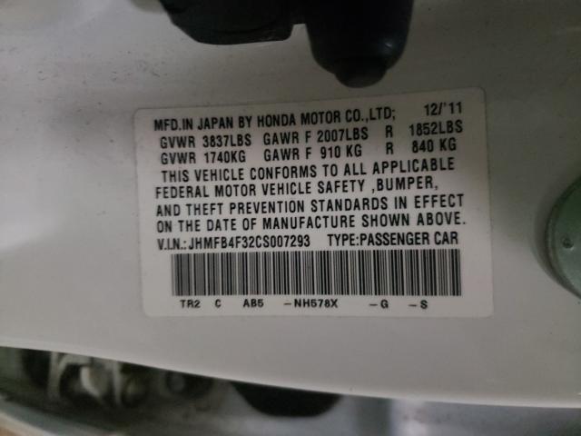 2012 HONDA CIVIC HYBR JHMFB4F32CS007293