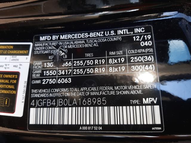 2020 MERCEDES-BENZ GLE 350 4JGFB4JB0LA168985