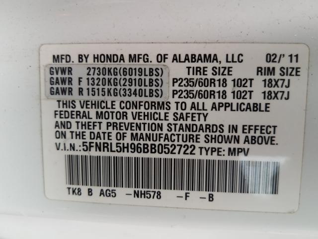 2011 HONDA ODYSSEY TO 5FNRL5H96BB052722