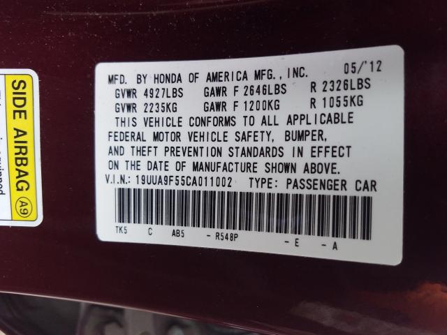 2012 ACURA TL 19UUA9F55CA011002