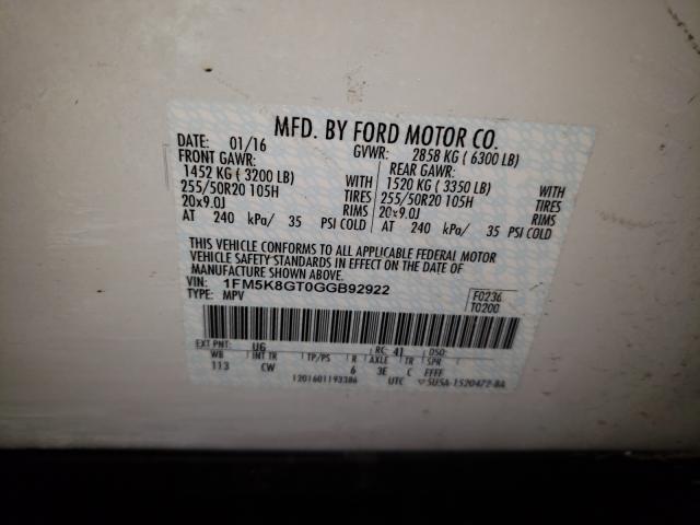 2016 FORD EXPLORER S 1FM5K8GT0GGB92922