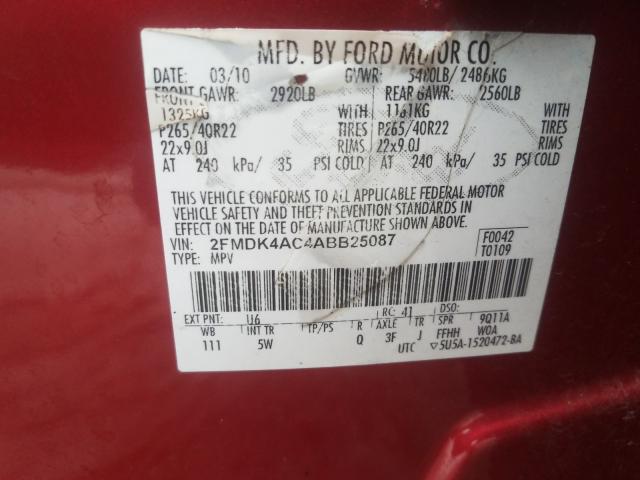 2010 FORD EDGE SPORT 2FMDK4AC4ABB25087