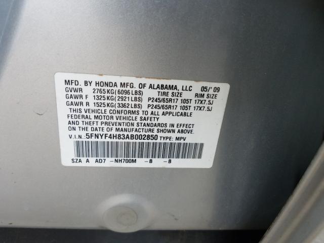 2010 HONDA PILOT TOUR 5FNYF4H83AB002850