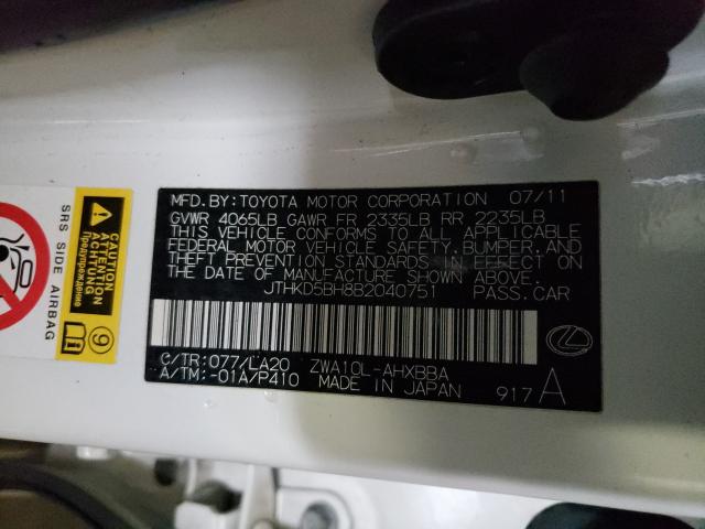 2011 LEXUS CT 200 JTHKD5BH8B2040751