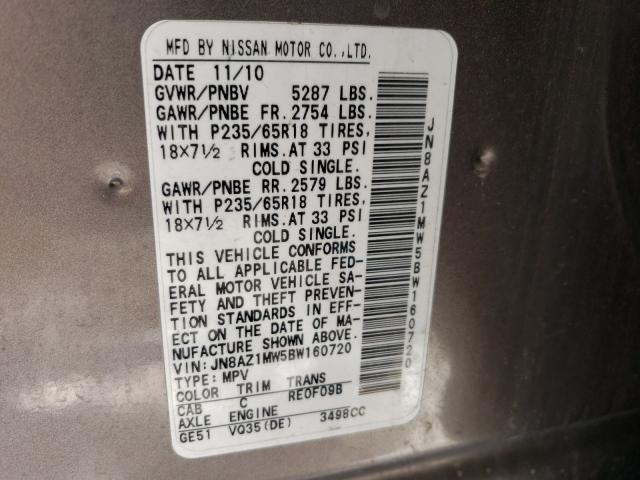 2011 NISSAN MURANO S JN8AZ1MW5BW160720