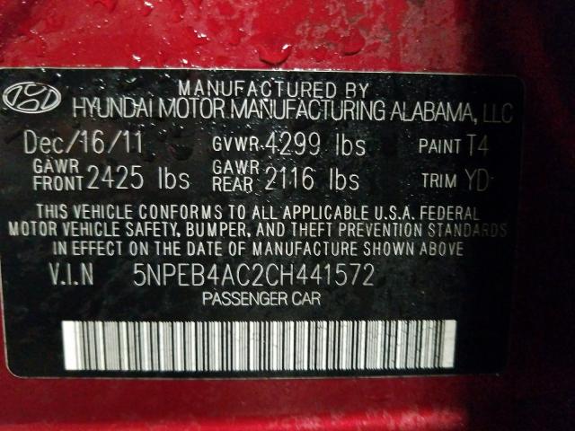 2012 HYUNDAI SONATA 5NPEB4AC2CH441572