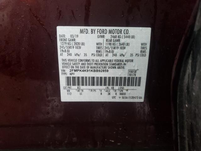 2019 FORD EDGE TITAN 2FMPK4K91KBB92859