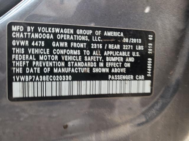 2014 VOLKSWAGEN PASSAT SE 1VWBP7A38EC020330