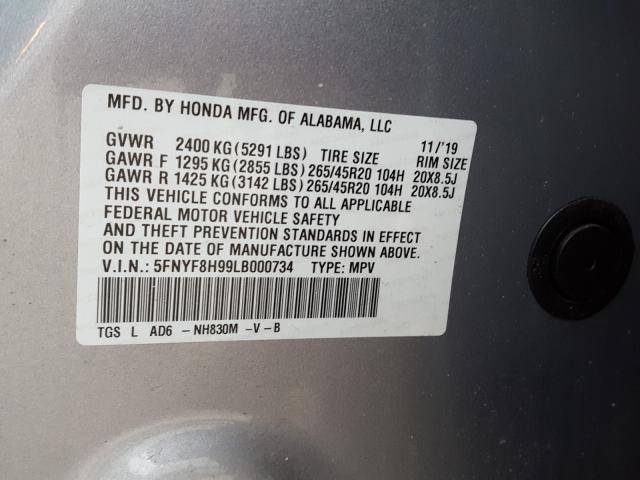 2020 HONDA PASSPORT T 5FNYF8H99LB000734