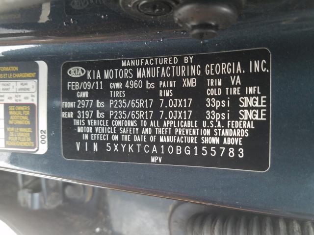2011 KIA SORENTO BA 5XYKTCA10BG155783