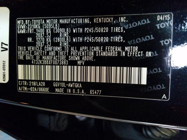 2015 TOYOTA VENZA LE 4T3ZK3BBXFU073883