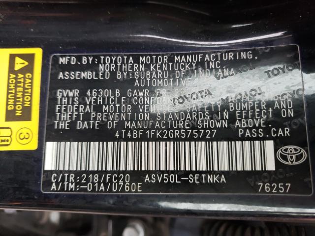 2016 TOYOTA CAMRY 4T4BF1FK2GR575727