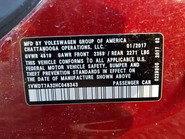 2017 VOLKSWAGEN PASSAT R-L 1VWDT7A32HC048343