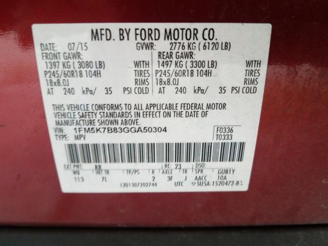 2016 FORD EXPLORER 1FM5K7B83GGA50304