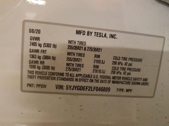 2020 TESLA MODEL Y 5YJYGDEF2LF046809