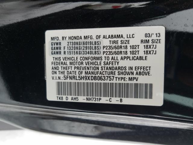 2013 HONDA ODYSSEY TO 5FNRL5H9XDB063757