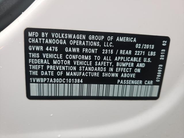 2013 VOLKSWAGEN PASSAT SE 1VWBP7A30DC101384