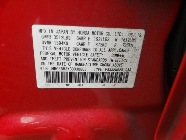 2012 HONDA FIT JHMGE8H3XCC038883