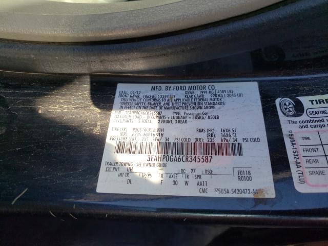 2012 FORD FUSION S 3FAHP0GA6CR345587
