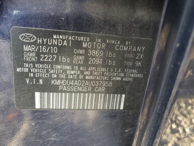 2010 HYUNDAI ELANTRA BL KMHDU4AD2AU037958