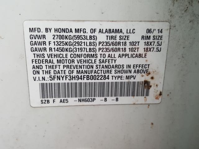 2015 HONDA PILOT TOUR 5FNYF3H94FB002284