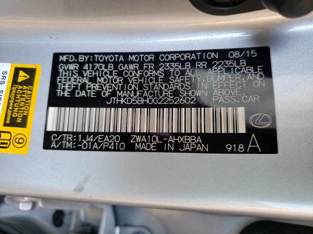 2016 LEXUS CT 200 JTHKD5BH0G2252602