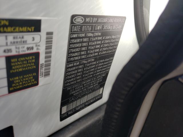 2016 LAND ROVER RANGE ROVE SALGR2PF5GA277055