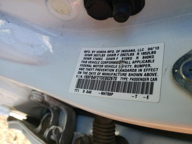 2013 HONDA CIVIC HYBR 19XFB4F27DE002670