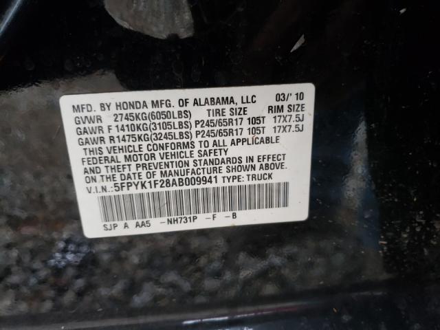2010 HONDA RIDGELINE 5FPYK1F28AB009941
