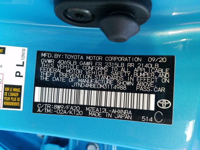 2021 TOYOTA COROLLA SE JTND4MBE0M3114988