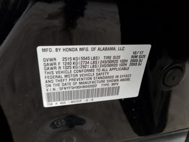 2017 HONDA PILOT TOUR 5FNYF5H90HB042022