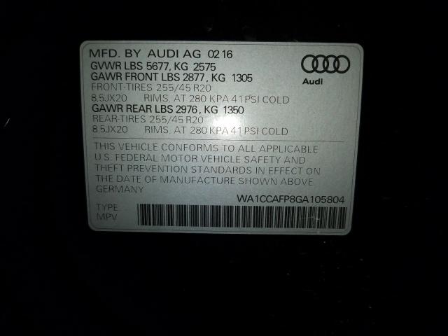 2016 AUDI SQ5 PREMIU WA1CCAFP8GA105804