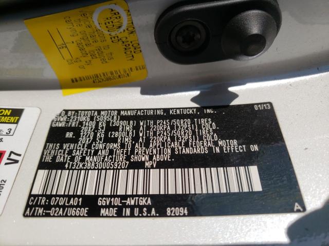 2013 TOYOTA VENZA LE 4T3ZK3BB3DU059207